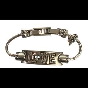 Brighton Silver Plated Swarovski Crystal All You Need Is Love Charm Bracelet